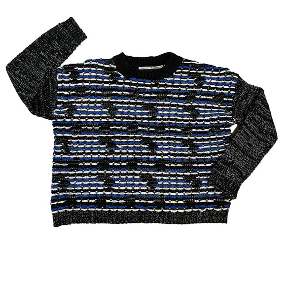 SILVIAN HEACH Crewneck Sweater Boxy Oversized Knit Woven Bouclé Black White Blue - Picture 8 of 14